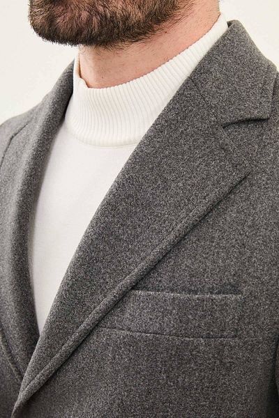 Mcr Straight Slim Fit Mono Collar Classic Men's Cashmere Coat Anthracite - 21312.24K