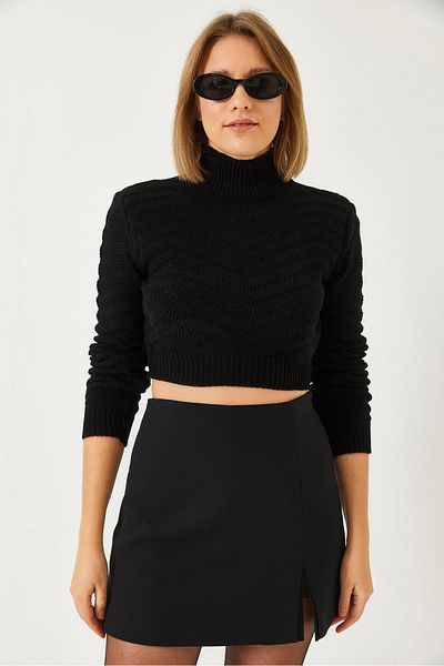Bianco Lucci Damen-Crop-Strickpullover mit Zickzack-Strickmuster 60261185