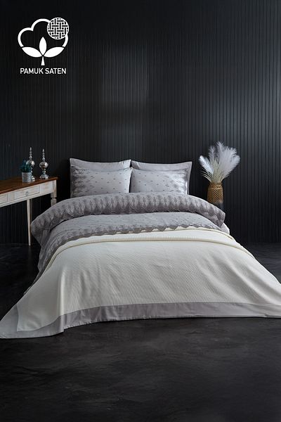 Nazik Home إيما لاسي - طقم غطاء لحاف وغطاء لحاف مزدوج مكون من 7 قطع