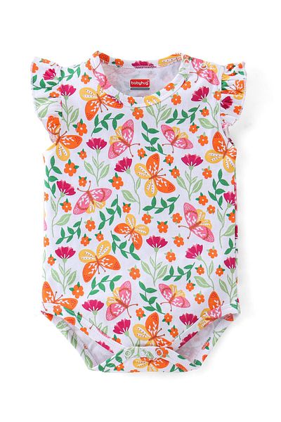 Babyhug Babyhug 100% Cotton Sleeveless Onesie With Floral Print - White & Pink