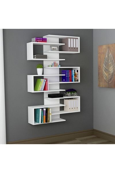 ARNETTİ Lotus 6-Shelf Wall Bookcase – White Color, Wall Mounted Shelving System