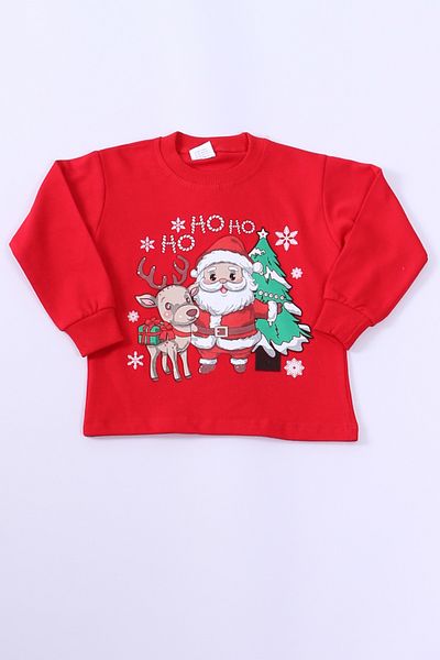 HÇM New Year's Kids Sweat Christmas - Father and Snowflake Printed Ribbed E29 Hcm00346