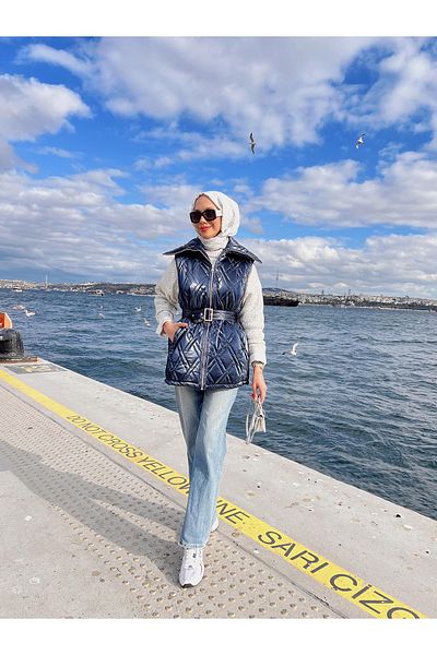 Melike Tatar Navy Blue Inflatable Gilded Vest 32-3402