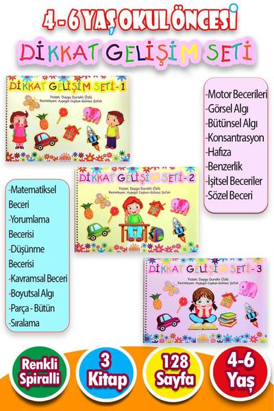 Harika Çocuk Yayınları 4 - 6 Yaş Dikkat Güçlendirme Seti - 3 Kitap - 128 Sayfa