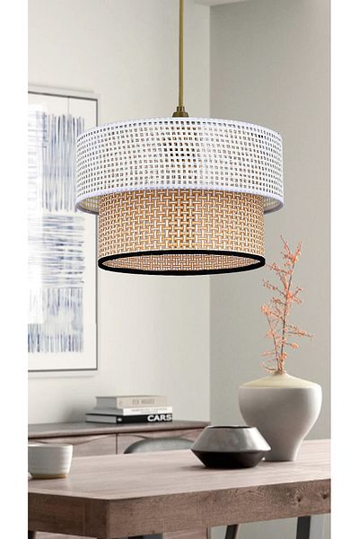 Emg DesiGn Rattan 2 Tier Cake Pendant Lamp Chandelier Children's Room Bedroom Living Room Kitchen Hall