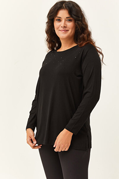 Ebsumu Γυναικεία Πλάτη Plus Size Χαμηλή Μαύρη Μπλούζα