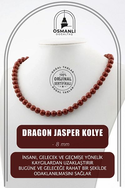 OSMANLI DOĞAL TAŞ Dragon Jasper 8 mm String Natural Stone Necklace