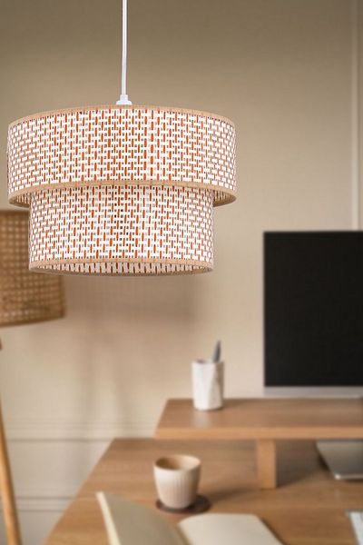 Emg DesiGn Rattan 2 Tier Cake Pendant Lamp Chandelier Children's Room Bedroom Living Room Kitchen Hall