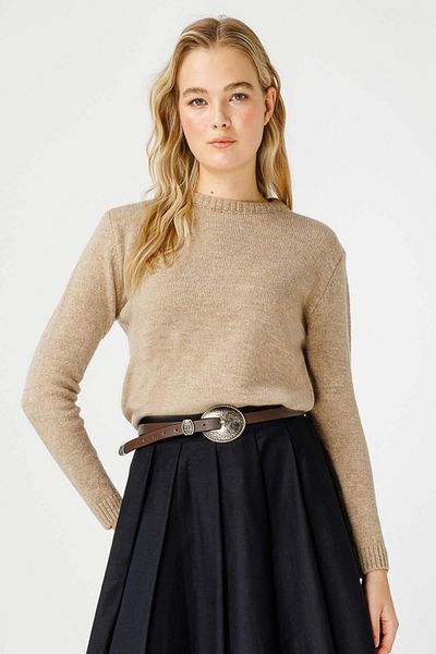 Hooopstore Πλεκτό Camel πουλόβερ Crew Neck Fit