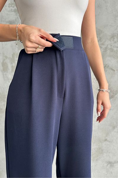 macharel jeans Navy Blue Women's Lycra Velcro Closure Palazzo Trousers