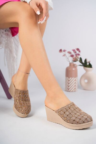 epaavm Dolgu Taban Ekose Örgü Önü Kapalı Taşlı Vizon Terlik