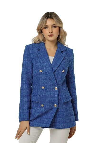 LUQ fasion Дамско синьо текстурирано туидово сако