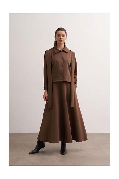 FUSHYA Shawl Detailed Skirt Jacket Set