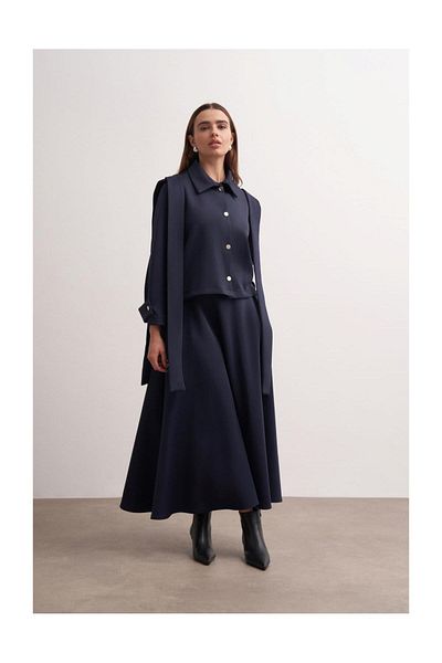 FUSHYA Shawl Detailed Skirt Jacket Set