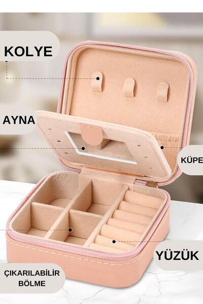 Genel Markalar Seyahat Boy Aynalı 3 Bölmeli Mücevher Küpe Yüzük Kolye Bilezik Organizer Takı Kutusu
