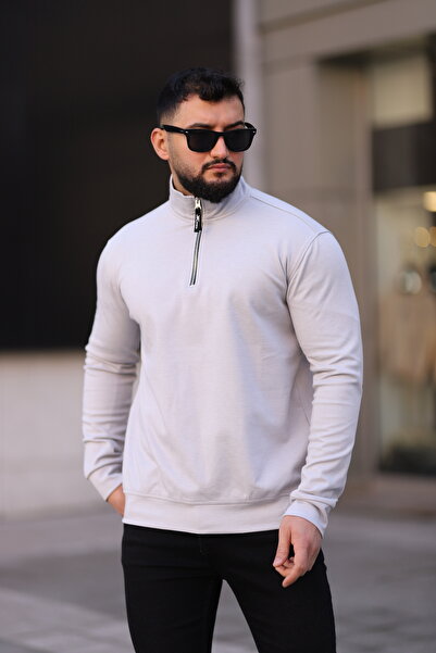 Newtime Men's 3-Thread Cotton Slim Fit Stand Collar Zip-Up Sweatshirt