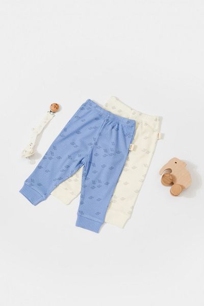 BabyCosy Set 2 Pantalonasi Printed, 50% Modal 50% Bumbac, Ecru/lavanda