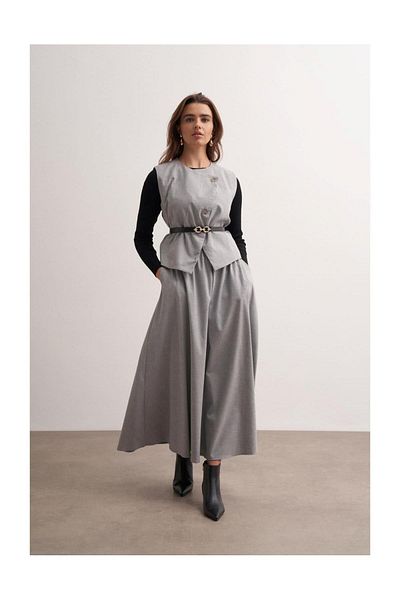FUSHYA Cross Cut Belted Vest Set