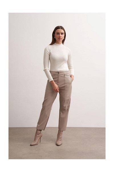 FUSHYA Stitched Leather Trousers with Chain Belt