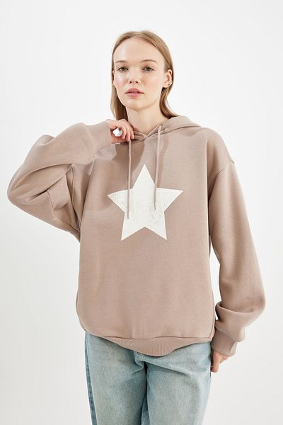 DeFacto Cool Oversize Φαρδιά Εφαρμογή με κουκούλα πίσω εμπριμέ χοντρό φούτερ C7858ax24wn