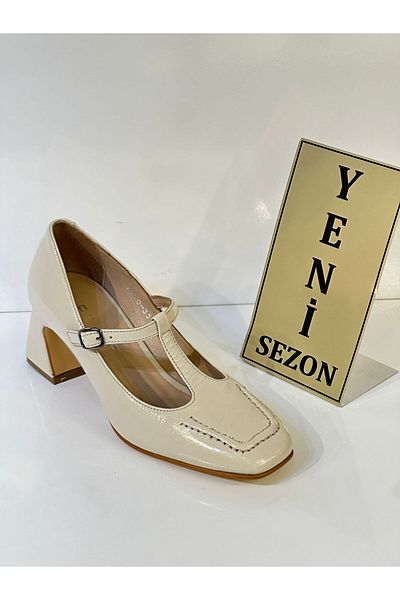 NİSH EXCLUSİVE 2510 Ni̇sh Genuine Leather Stylish Heeled Shoes with Support Sole Belt Detail