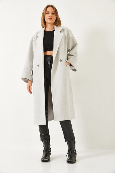 Bianco Lucci Women's Sleeve Folded Single Button Pocket Lined Cashmere Coat 60261169