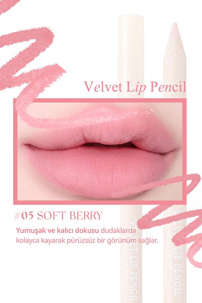 CLIO Clio Velvet Lip Pencil Set 05 Soft Berry - Creamy Formula with Lip Liner and Sharpener