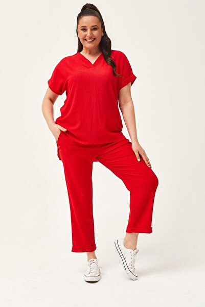 Ebsumu Women's Plus Size Capri Red Tracksuit Set