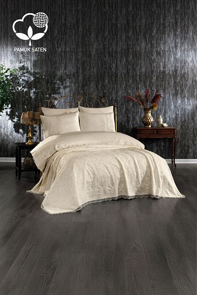 Nazik Home Juliette Embroidered Double 7 Piece Duvet Cover Pique Set
