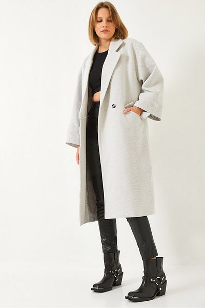 Bianco Lucci Women's Sleeve Folded Single Button Pocket Lined Cashmere Coat 60261169