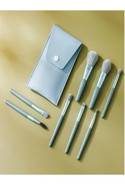 gaman Dimensiune mini pentru călătorii, set portabil, set de pensule de machiaj din 8 piese cu geantă