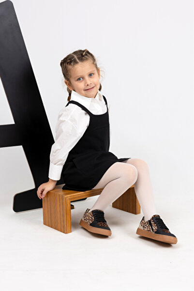 kids A more Lena Leopar Desenli Kız Çocuk Günlük Ayakkabı Siyah