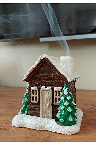 Home Tütsü Hediyeli Kar Efektli Dağ Evi Şeklinde El Boyaması Tütsülük, Obje Dekarasyon