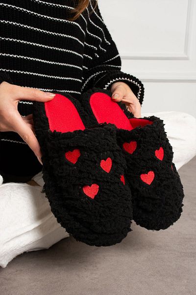 STOCON Papuci de casă cu inimă roșie pufoasă pentru femei, papuci de casă, pentru ziua Îndrăgostiților Stc1055