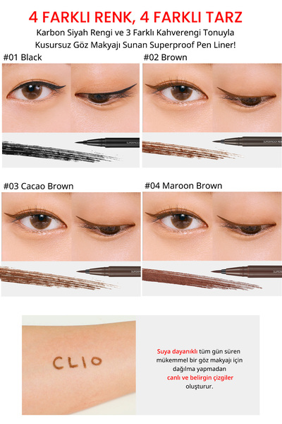 CLIO Sünger Uçlu, Suya Dayanıklı Kalem Eyeliner CLIO Superproof Pen Liner Kill Brown (03 Cacao Brown)