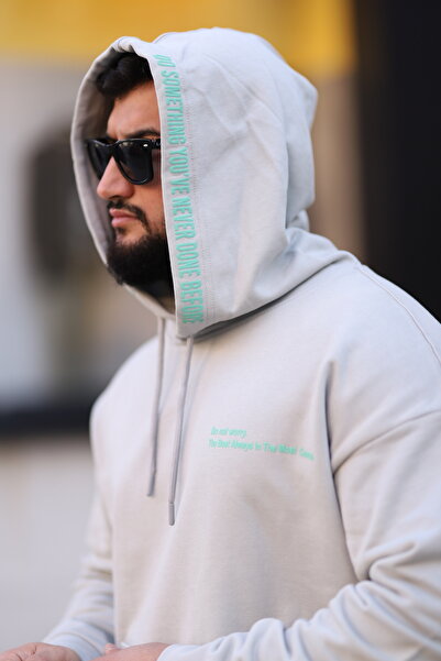 Newtime Erkek Oversize Kapüşonlu Yazılı Sweatshirt Polar