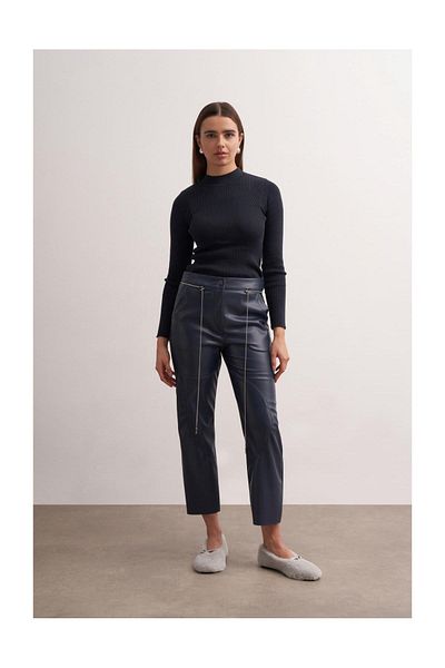 FUSHYA Stitched Leather Trousers with Chain Belt