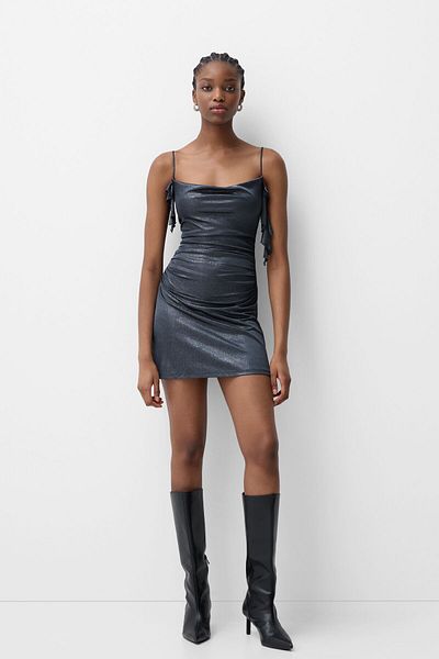 Bershka Parlak ince Askılı mini elbise