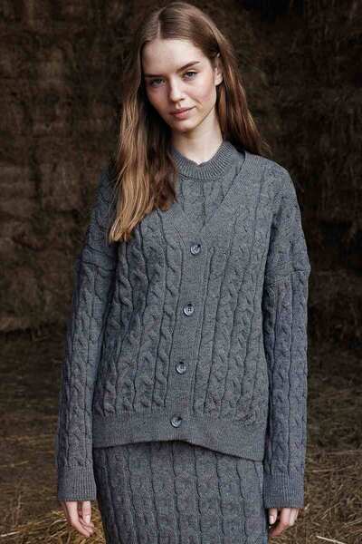 Hooopstore Saç Örgü Triko Antrasit Elbise Hırka Takım