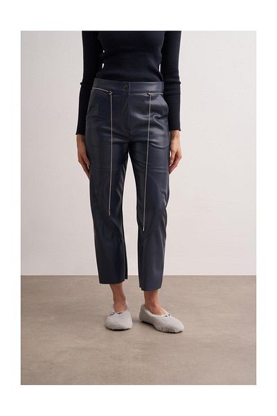 FUSHYA Stitched Leather Trousers with Chain Belt