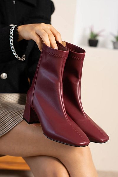 Pazzyonez Women's Burgundy Stretch Boots Ankle Medium Size Blunt Fit Leather Quality Boots Heeled Winter Boots & Booties