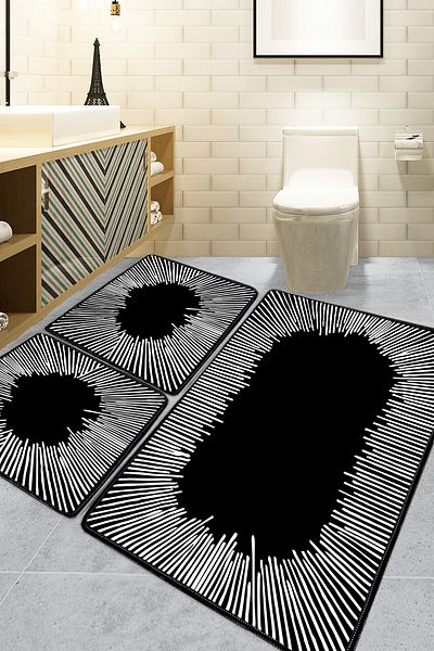 Chilai Home Set de 3 covorașe de baie negru plictisitor Djtbanyo