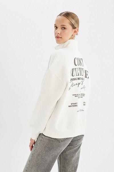 DeFacto Loose Fit Half Zip Printed Thick Fabric Sweatshirt
