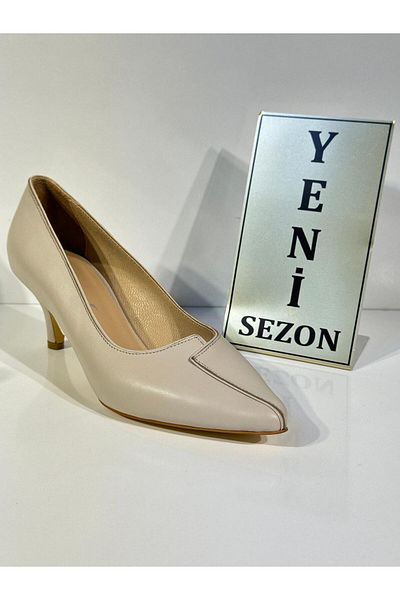 NİSH EXCLUSİVE 2522 Nish Genuine Leather Support Sole Thin Heel Front Detailed Stiletto Mold Stylish Shoes