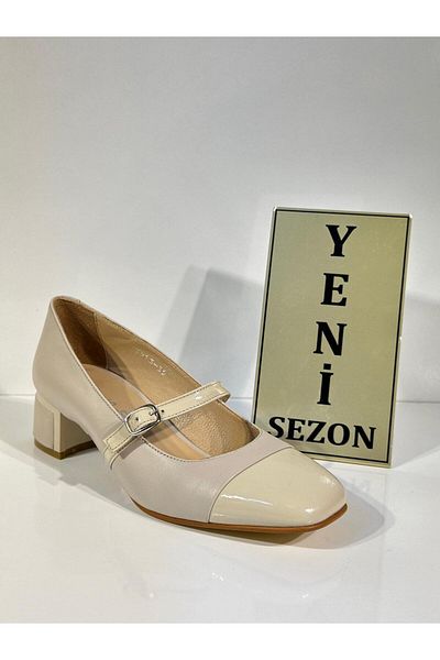 NİSH EXCLUSİVE 2513 Ni̇sh Genuine Leather Support Sole Stylish Short Thick Heeled Casual Shoes