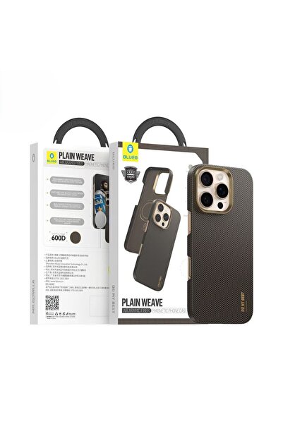 BLUEO Plain Weave iPhone 16 Pro Max Uyumlu Air Aramid Fiber Magsafe Gold Tele...