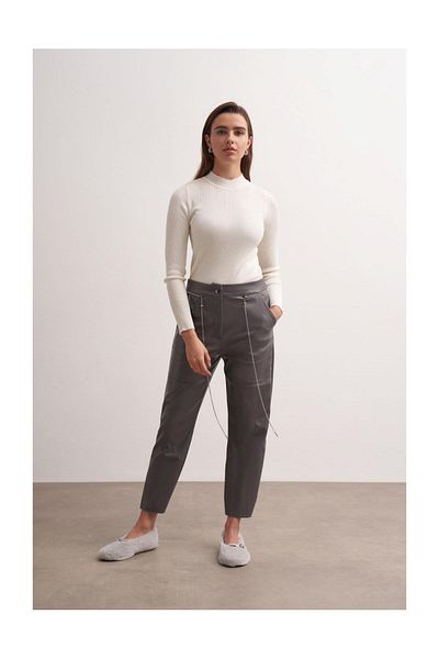 FUSHYA Stitched Leather Trousers with Chain Belt