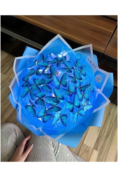 ellobutik LED Işıklı Kelebek Buketi Mavi