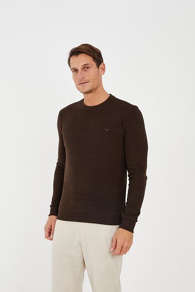 Maccali Ανδρικό φούτερ ComfortFit με μακρύ λαιμόκοψη Basic K. καφέ
