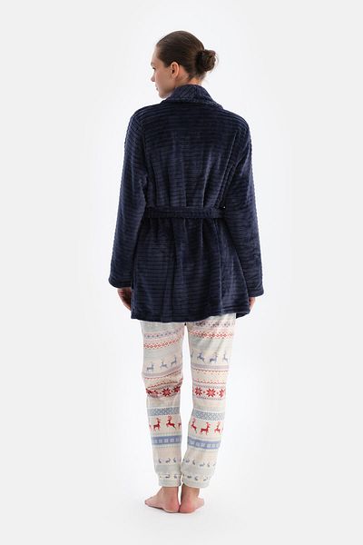 Dagi Marineblauer, gestreifter Puff-Bademantel